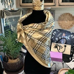 Plaid Gold Satin-like Shawl Scarf